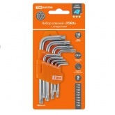 Набор ключей TDM TORX с отверстием 9 шт: Т10-Т50 (держатель в блистере), CR-V сталь серия Алмаз