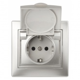 Розетка Intro 2P+E Schuko с крышкой 16А 250В IP20 Plano, алюминий 1-203-03