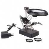 Держатель Rexant Третья рука с лупой х2.5, подставка под паяльник, LED подсветка