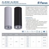 Накладной светодиодный светильник AL533 25W 4000K 2250Lm 35° черный, D100xH200mm