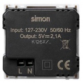 Зарядное устройство Simon K45 2 модуля 2хUSB тип А 5VDC 2,1А 45х45мм, алюминий