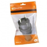 Вилка с заземлением TDM 2Р+Е 16А прямая каучук IP44 черная