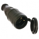 Розетка переносная каучуковая TDM 2Р+Р 16А с заглушкой черная IP44