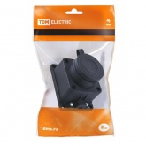 Розетка настенная с заглушкой TDM 2Р+Е 16А каучуковая IP44 черная