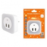 Ночник TDM Комбо3, 8LED, 80лм, датчик освещенности, 2хUSB 2,1А, 220В,