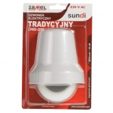 Дверной звонок Zamel Традиционный проводной, электромеханический 220В чаша хром. корпус белый 90дБ,