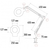 Лупа на струбцине Rexant круглая 5D с подсветкой 96 LED, теплый и холодный свет, белая