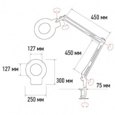 Лупа на струбцине Rexant круглая 5D с подсветкой 60 LED, регулятор яркости, белая