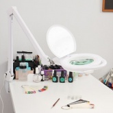 Лупа на струбцине Rexant круглая 5D с подсветкой 60 LED, регулятор яркости, белая