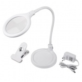 Лупа настольная Rexant 3D с подсветкой 30 LED, подставка+прищепка, белая