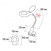 Лупа настольная Rexant 3D+12D с подсветкой 60 LED, прищепка, белая