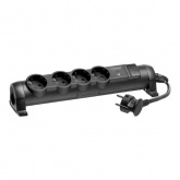 Многорозеточный блок с защитой от перепадов напряжения 4x2К+З с кабелем длиной 1,5 м черный