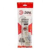 Сетевой фильтр ЭРА USF-M-4es 4 розетки с заземлением и выключателем кабель 1,5 метра белый