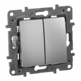 Выключатель двухклавишный Legrand Etika самозажимные клеммы алюминий