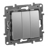 Выключатель трехклавишный Legrand Etika алюминий