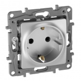 Розетка Legrand Etika со шторками с заземлением, винтовой зажим, алюминий