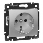 Розетка Legrand Valena с заземлением со шторками алюминий