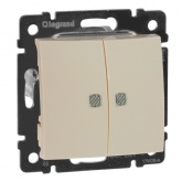 Выключатель двухклавишный Legrand Valena с подсветкой слоновая кость (бежевый)