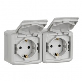 Розетка двойная Legrand Quteo с заземлением со шторками IP44 серая