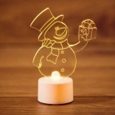 Фигура светодиодная на подставке Снеговик с подарком 2D 1LED RGB 10см Питание от 3 AG13(LR44)