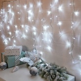 Гирлянда бахрома светодиодная 3х0,8 м 200 LED белые, прозрачный ПВХ