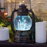 Декоративный фонарь с эффектом снегопада и подсветкой Снеговики, белый