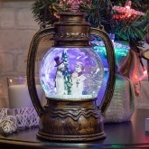 Декоративный фонарь с эффектом снегопада и подсветкой Снеговики, белый