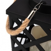 Декоративный фонарь на солнечной батарее 14х14х24 см, черный плетеный корпус, теплый белый цвет свеч