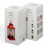 Декоративный фонарь со свечкой, красный корпус, размер 13.5х13.5х30,5 см, цвет теплый белый