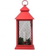 Декоративный фонарь со свечкой, красный корпус, размер 13.5х13.5х30,5 см, цвет теплый белый