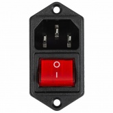 Выключатель клавишный Rexant 250V 16 А (4с) ON-OFF красный с подсветкой и штекером C14 3PIN