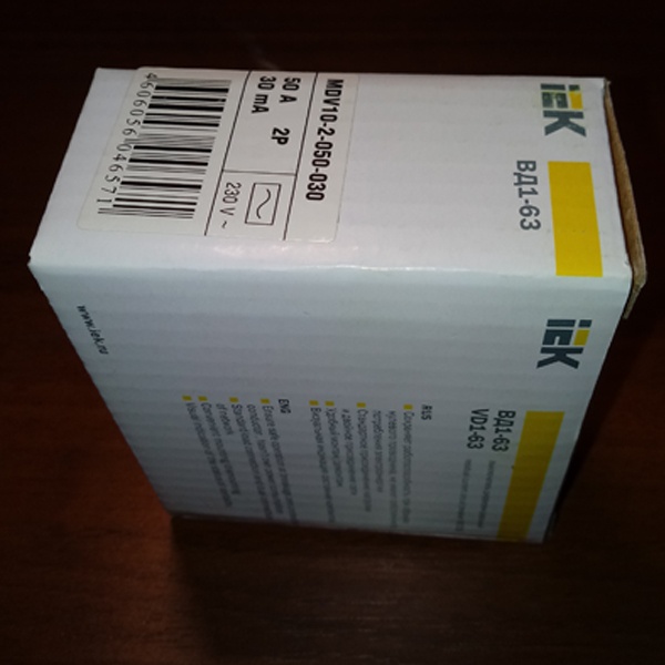 Однофазный дифференциальный выключатель 50А ИЕК ВД1-63 (УЗО) 2Р 30мА тип АС