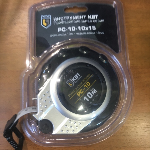 Рулетка строительная РС-10-10х15, армированная стекловолокном лента, длина полотна 10 метров, ширина 15 мм
