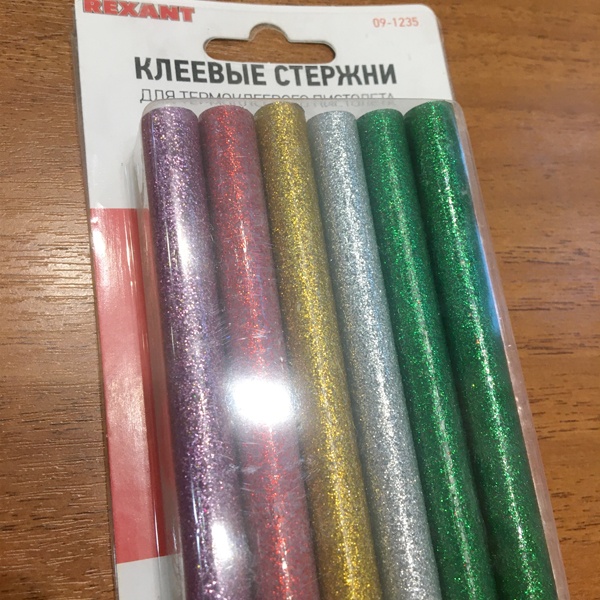 Клеевые стержни, D 11 мм, длиной 100 мм, цветные с блестками, 12 штук, Рексант