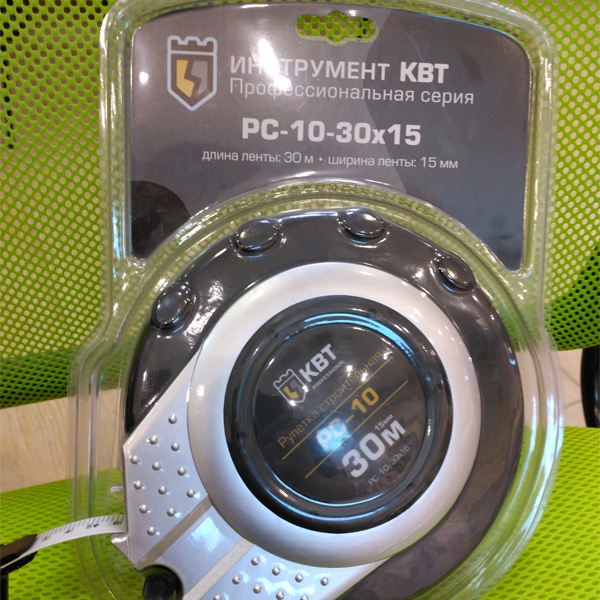 Рулетка строительная РС-10-30х15, армированная стекловолокном лента, длина полотна 30 метров, ширина 15 мм