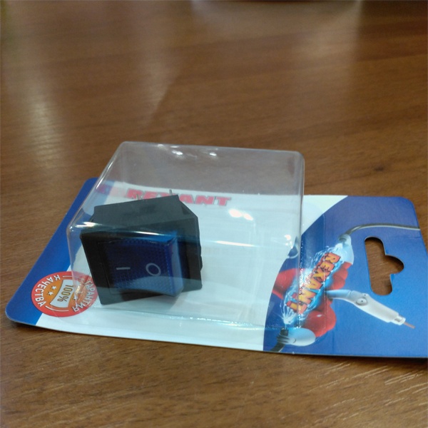 Двухпозиционный клавишный выключатель Рексант с синей индикацией, 4 контакта 16А