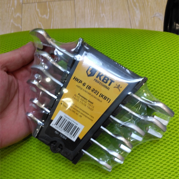 Набор двухсторонних рожковых ключей КВТ НКР-6 (8-22) для монтажа резьбовых соединений