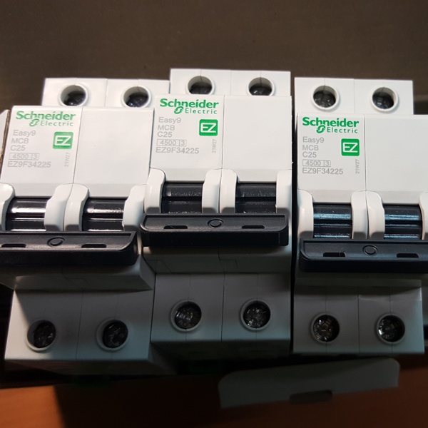 Двухполюсный модульный электрический автомат 25А уставка C, отключающая 4500А Шнайдер Электрик ИЗИ 9