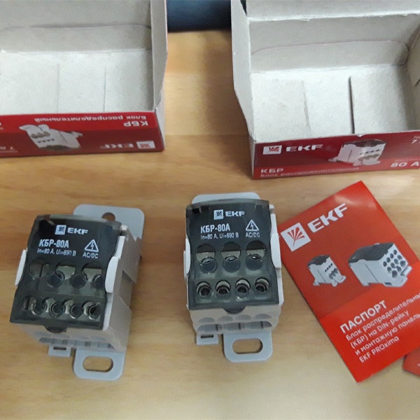 Однополюсный распределительный блок КБР ЭКФ PROxima, номинальный ток 80 Ампер