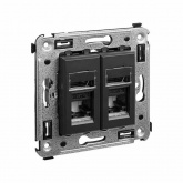 Компьютерная розетка RJ-45 в стену DKC Avanti кат.5e двойная, черный матовый