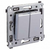 Переключатель двухклавишный в стену DKC Avanti, закаленная сталь