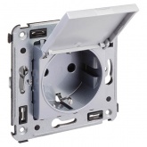 Розетка с крышкой в стену DKC Avanti 2P+E со шторками закаленная сталь