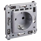 Розетка в стену DKC Avanti 2P+E со шторками закаленная сталь