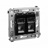 Компьютерная розетка RJ-45 в стену DKC Avanti кат.5e двойная, черный квадрат