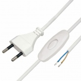 Шнур сетевой Rexant с выключателем, вилка плоская, без розетки, 2x0.5мм2, длина 1,8 м., 2.5 A, белый