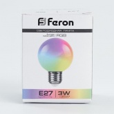 Лампа светодиодная Feron LB-371 шар G60 3W RGB 230V E27 матовая, быстрая смена цвета