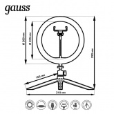 Светильник Gauss кольцевой 14W 3000-6500K 5V USB 700Lm IP20 260х23мм пульт DIMM крепление телефона