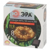 Садовая гирлянда ЭРА ERASF22-42 на солнечной батарее Нить теплый свет 100 microLED, 10м IP44