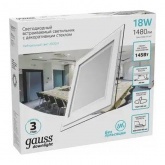 Светильник встраиваемый Gauss Glass квадрат 18W 4000K 1480lm L200 l-155 h30 декорат стекло IP20 LED