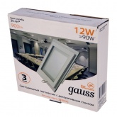 Светильник светодиодный Gauss 12W 3000K 900Lm 230V IP20 квадрат L160/l-155/h30mm декоративное стекло